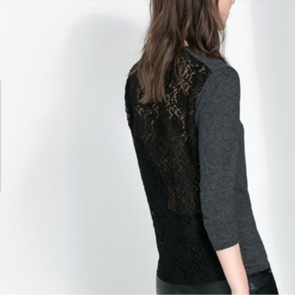 zara black squiggle lace high neck zip back top ... m main image 1